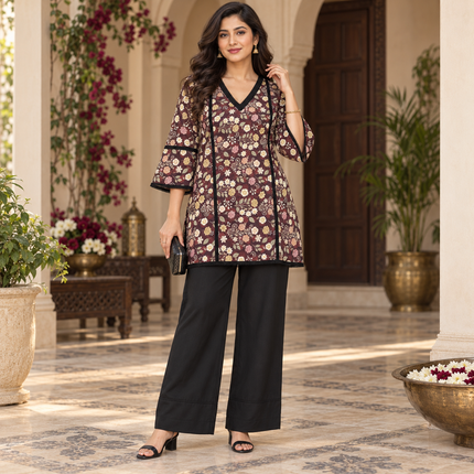 Maroon Floral Farshi Cord Set