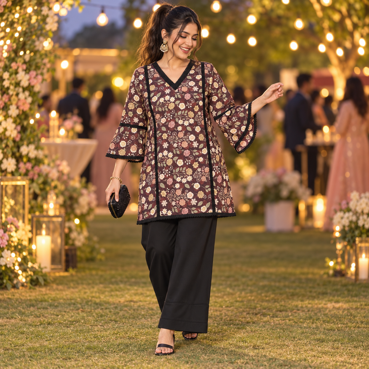 Maroon Floral Farshi Cord Set