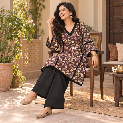 Maroon Floral Farshi Cord Set