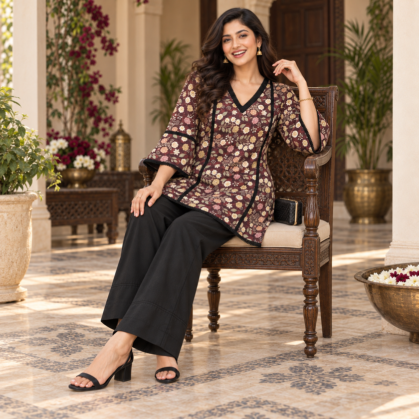 Maroon Floral Farshi Cord Set