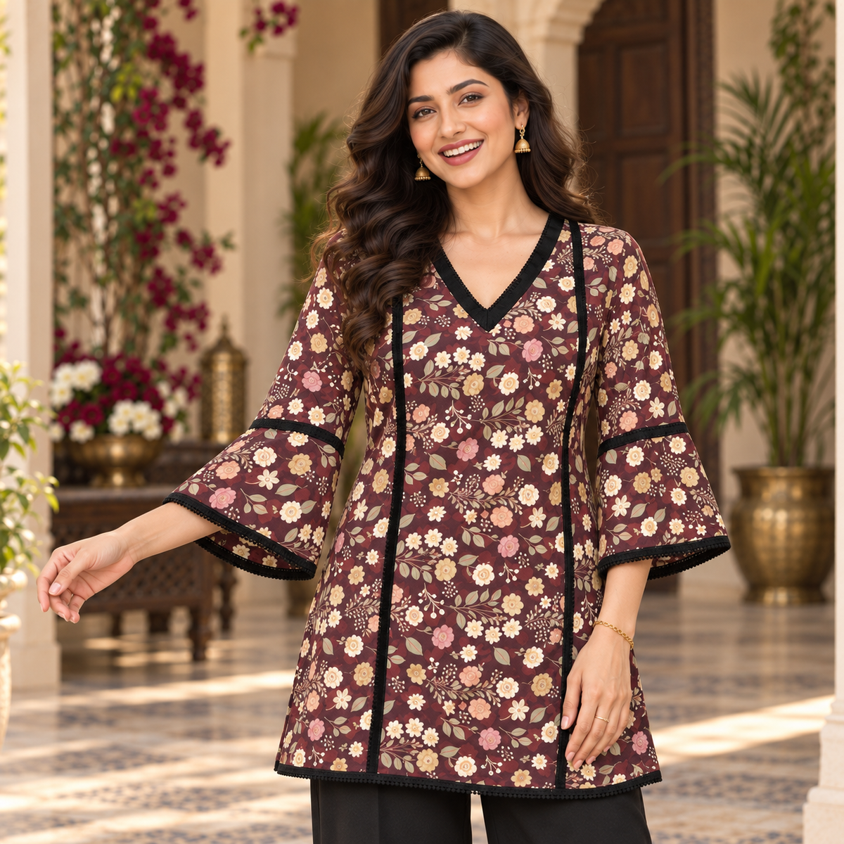 Maroon Floral Farshi Cord Set