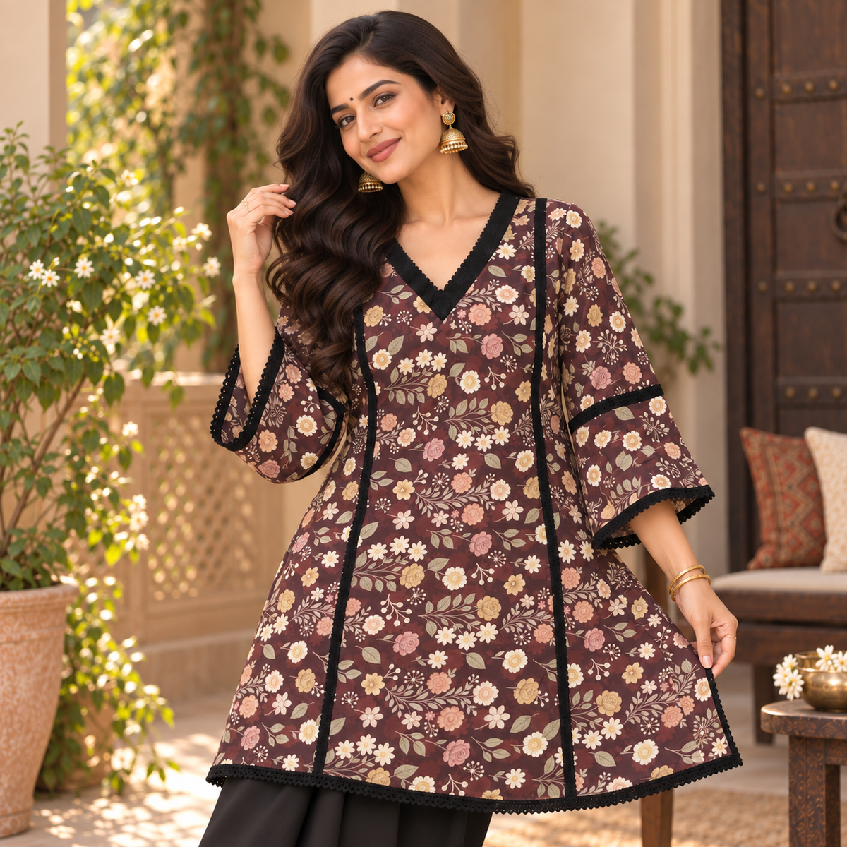 Maroon Floral Farshi Cord Set