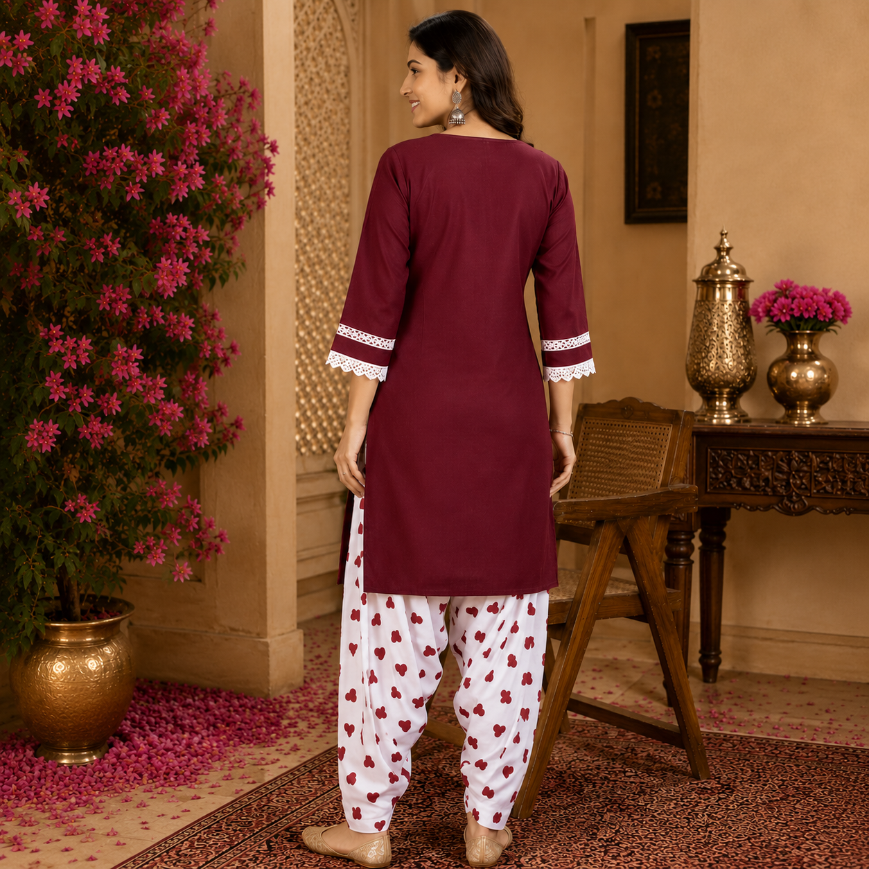 Maroon Farshi Salwar Set for Women with Heart Print Farsi Salwar
