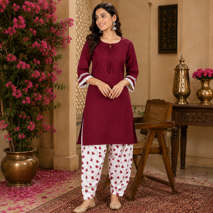 Maroon Farshi Salwar Set for Women with Heart Print Farsi Salwar
