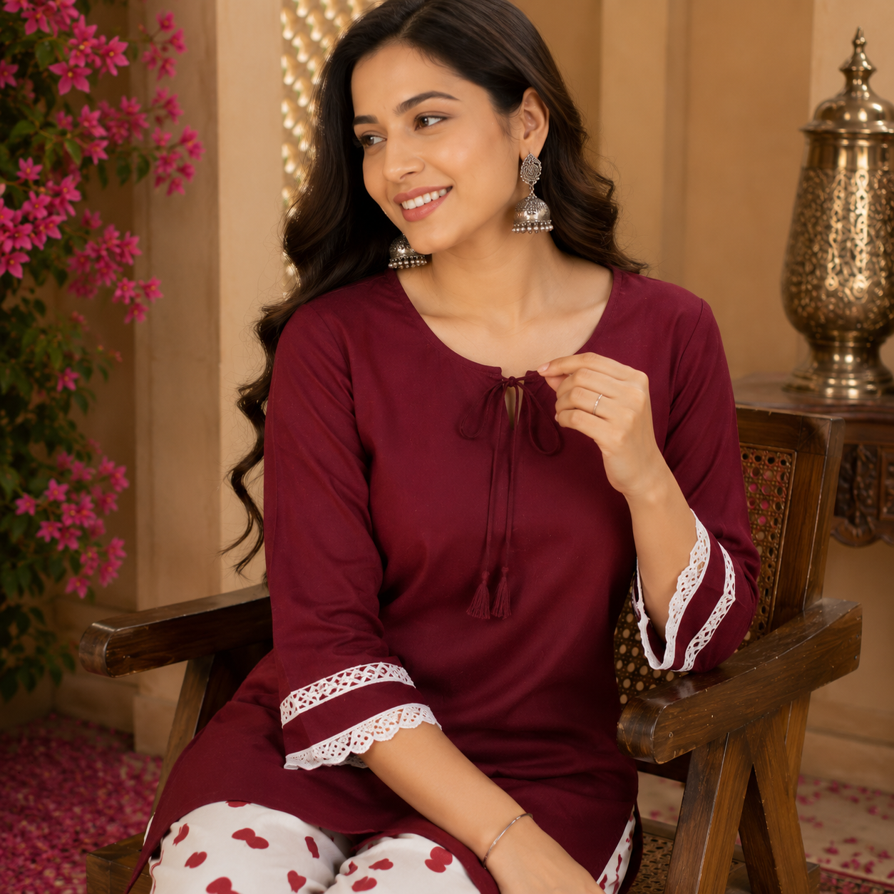 Maroon Farshi Salwar Set for Women with Heart Print Farsi Salwar
