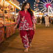 Maroon floral printed co-ord set for women with collared tunic and straight pants