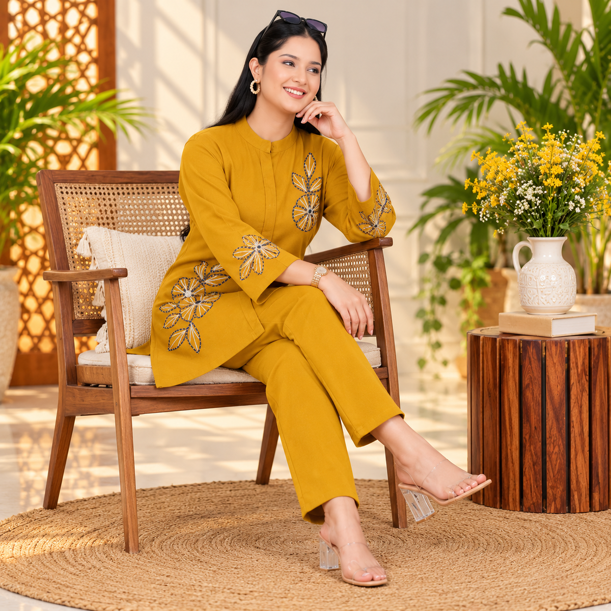 Yellow Woolen Cord Set