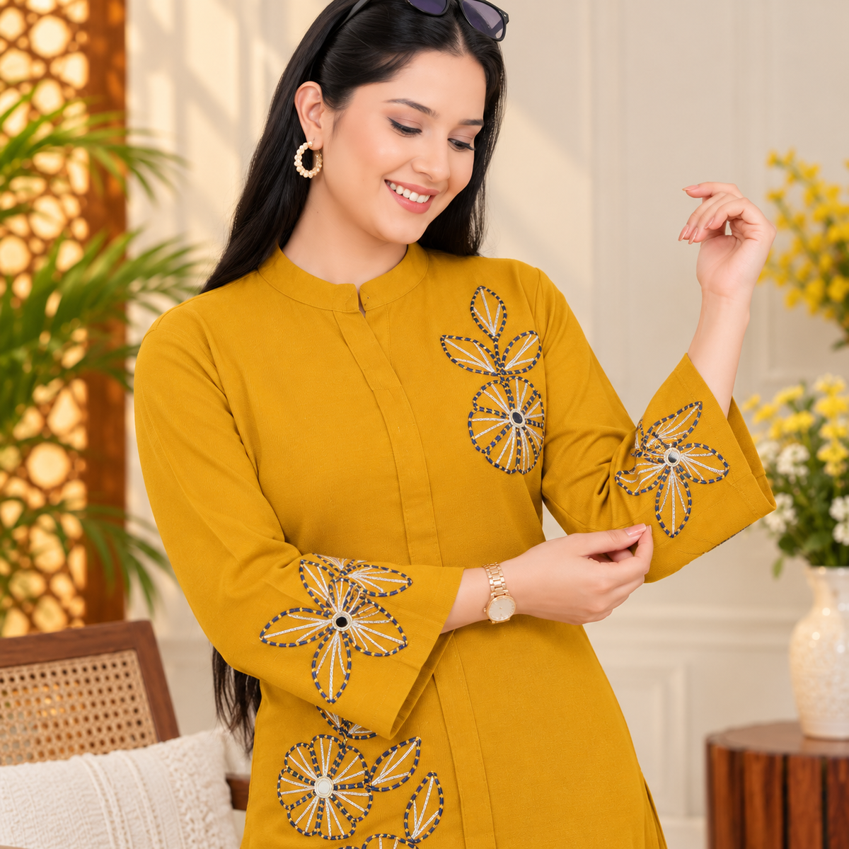 Yellow Woolen Cord Set