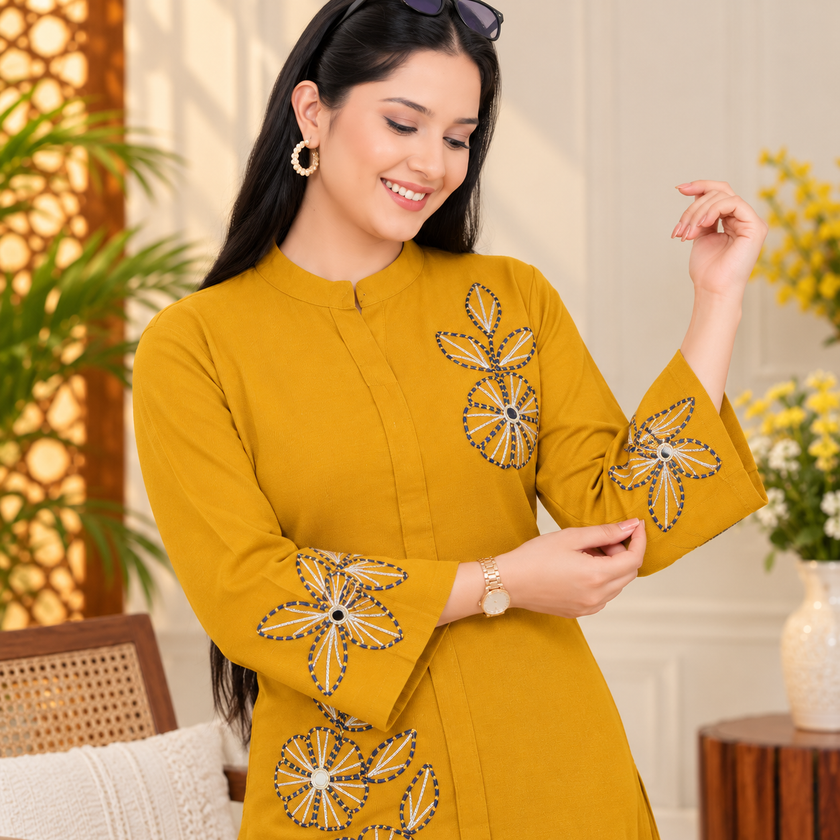 Yellow Woolen Cord Set