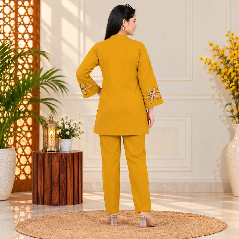 Yellow Woolen Cord Set
