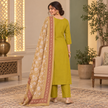 Mustard Olive Embroidered With Floral Dupatta Suit