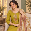 Mustard Olive Embroidered With Floral Dupatta Suit