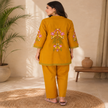 Mustard Embroidered Pure Cotton Co-Ord Set for Women with Straight Pants