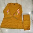 Mustard Embroidered Pure Cotton Co-Ord Set for Women with Straight Pants