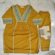Mustard cotton printed dupatta suit for women with embroidered kurta, matching pants and Mal Mal dupatta