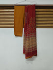 Mustard and Red Printed Flared Kurta Dupatta Suit