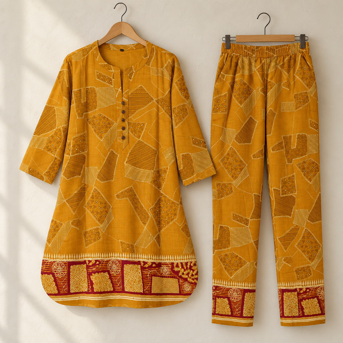 Mustard Geometry Red Bordered Cord Set