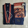 Navy blue cotton dupatta suit set for women with printed kurta and rust red dupatta