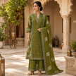 Olive Green Floral Printed Dupatta Suit