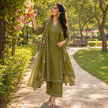 Olive Green Floral Printed Dupatta Suit