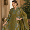 Olive Green Floral Printed Dupatta Suit
