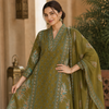 Olive Green Floral Printed Dupatta Suit