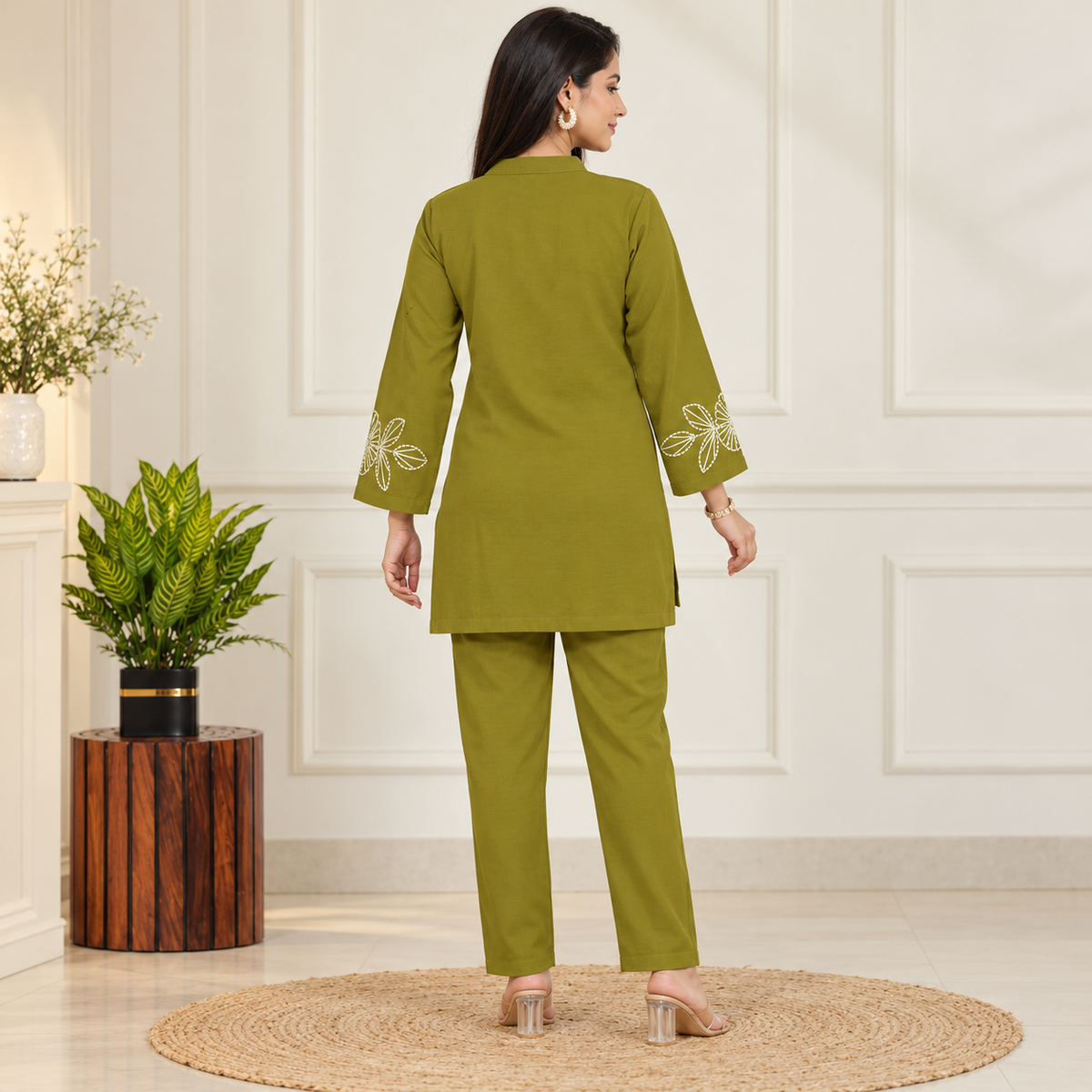 Mehandi Green Woolen Cord Set
