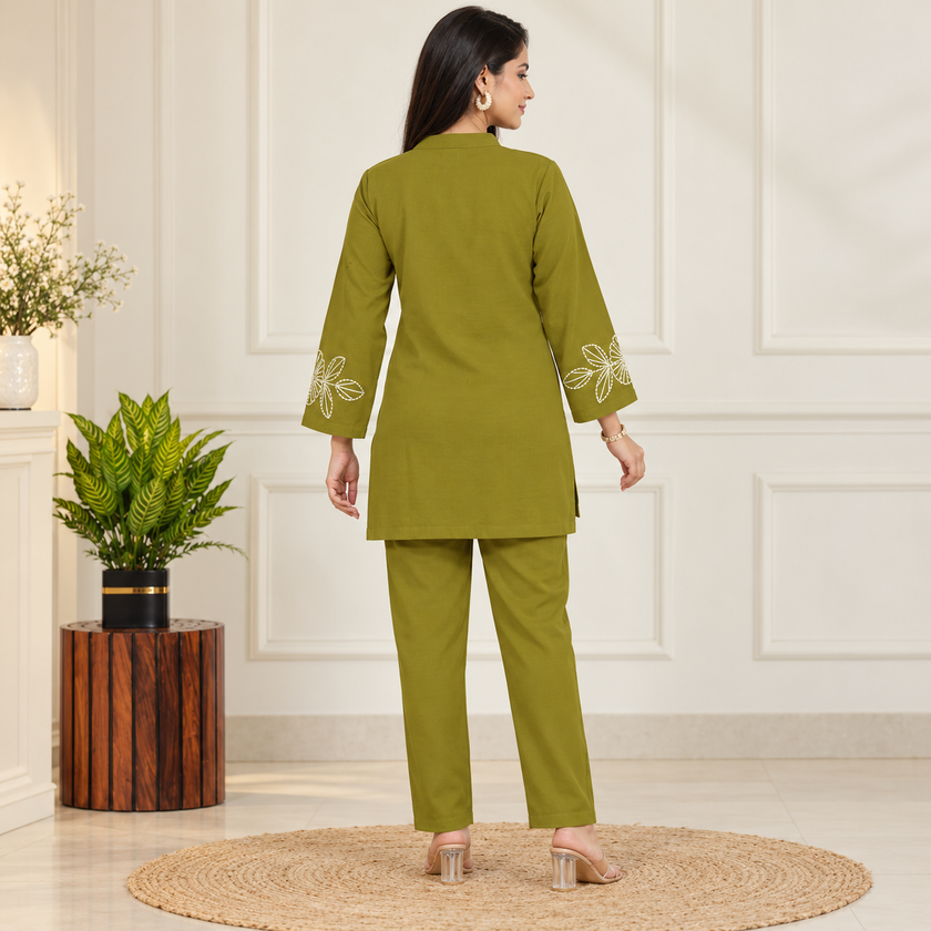 Mehandi Green Woolen Cord Set