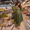 Olive green Bandhani cotton dupatta suit with printed kurta, pants and matching dupatta