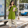 Olive Green Farshi Salwar Set for Women with Heart Print Farsi Salwar
