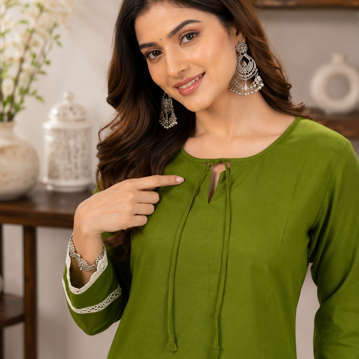 Olive Green Farshi Salwar Set for Women with Heart Print Farsi Salwar
