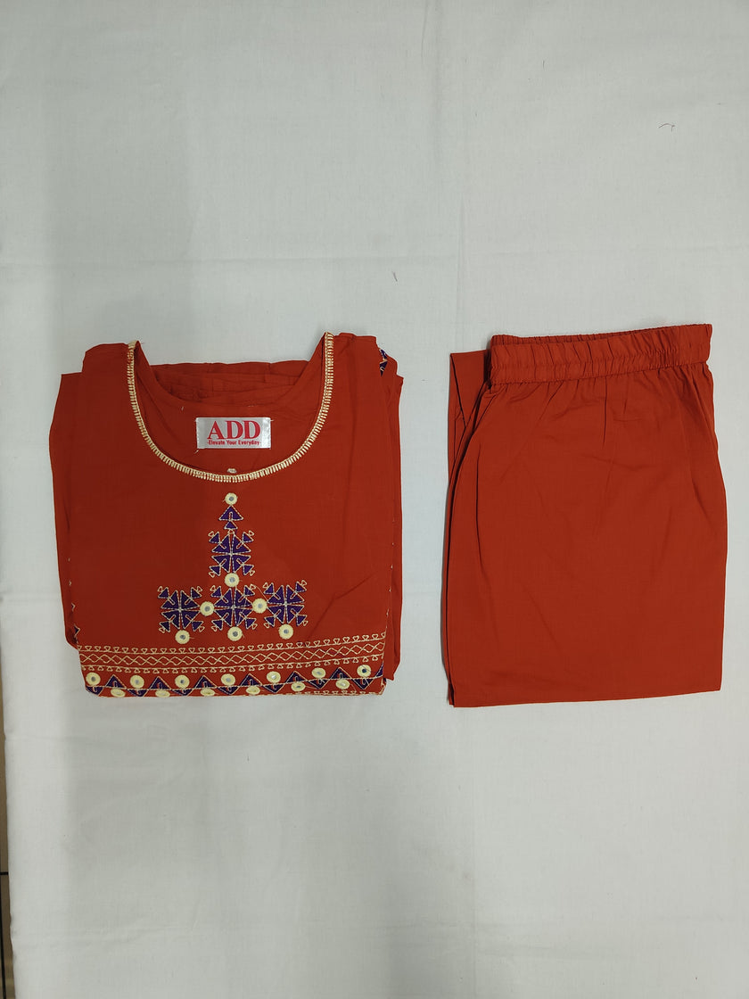 Orange A Line Kurta Set