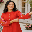 range thread embroidered co-ord set for women with floral back embroidery and matching pants