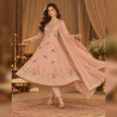 Peach hand embroidered A-line dupatta suit