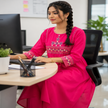 Pink A-line cotton kurta set for women with embroidered kurta and straight-fit pants