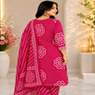 Pink Bandhej cotton dupatta suit for women with printed kurta, straight pants and matching dupatta
