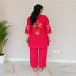 Rani Pink Embroidered Pure Cotton Co-Ord Set for Women with Straight Pants