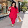 Rani Pink Embroidered Pure Cotton Co-Ord Set for Women with Straight Pants