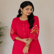 Rani Pink Embroidered Pure Cotton Co-Ord Set for Women with Straight Pants