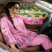 Pink cotton embroidered co-ord set for women with floral threadwork and straight pants