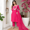 Pink Embroidered Cotton Dupatta Suit for Women with Floral Kurta