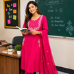 Pink Embroidered Cotton Dupatta Suit for Women with Floral Kurta