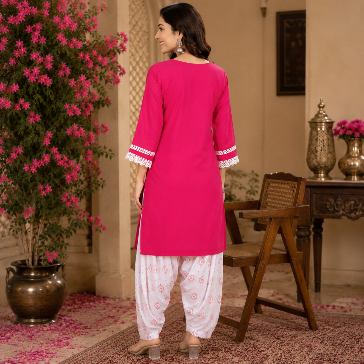 Rani Pink Pure Cotton Farshi Salwar Kurta Set for Women
