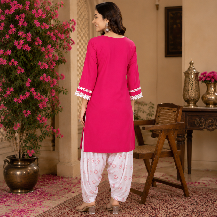 Rani Pink Pure Cotton Farshi Salwar Kurta Set for Women