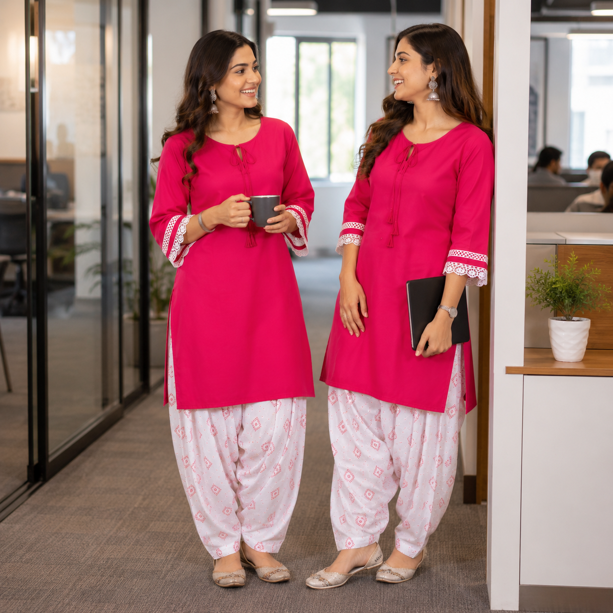 Rani Pink Pure Cotton Farshi Salwar Kurta Set for Women