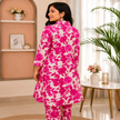 Pink floral printed co-ord set for women with longline tunic and matching straight-fit pants