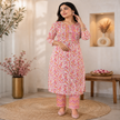 Pink Orange Cotton Floral Kurta Set for Women with Printed Kurta and Matching Straight Pants