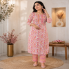 Pink Orange Cotton Floral Kurta Set for Women with Printed Kurta and Matching Straight Pants