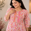 Pink Orange Cotton Floral Kurta Set for Women with Printed Kurta and Matching Straight Pants