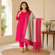 Rani Pink Schiffli Embroidered Kurta Pant Dupatta Suit for Women